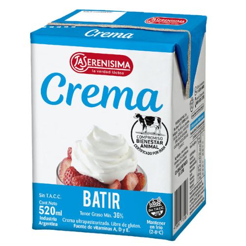 15858 CREMA DE LECHE P/BATIR SERENISIMA X 520CC SIN TACC                                                                                                                                                                                                        