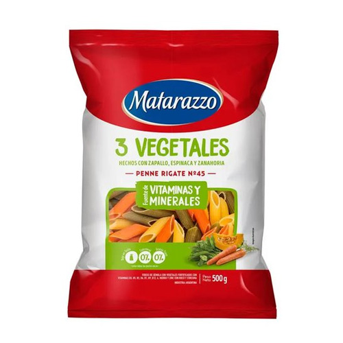 16625 PENNE RIGATE 3 VEGETALES MATARAZZO X 500 GRS                                                                                                                                                                                                              