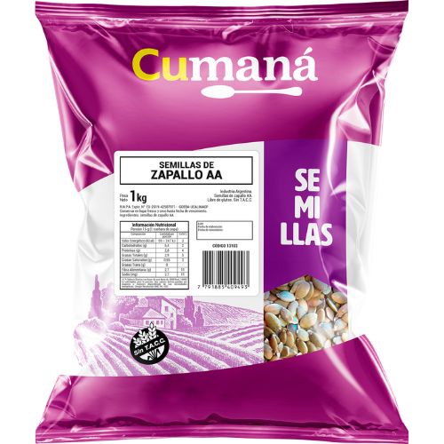 3217 SEMILLAS DE ZAPALLO CUMANA X 1 KG SIN TACC                                                                                                                                                                                                                